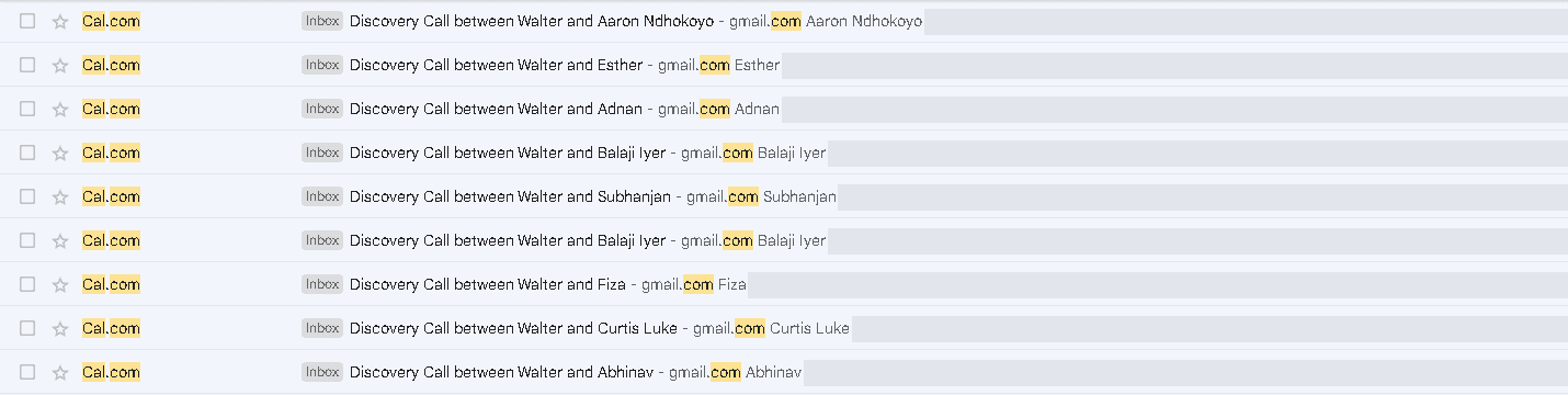 Inbox of Cal.com discovery call bookings