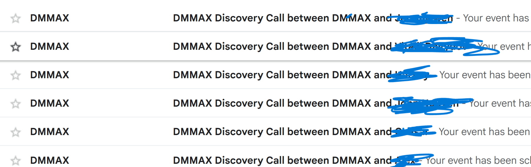 Inbox of discovery call bookings