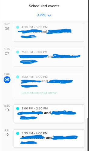 Calendly scheduled events for April