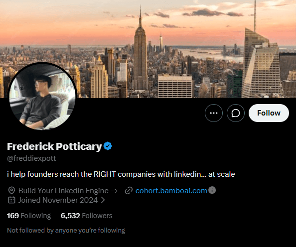 Frederick Potticary's X profile, @freddiexpott