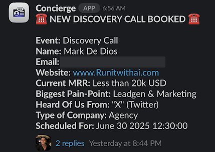 Discovery call booked: agency lead from X