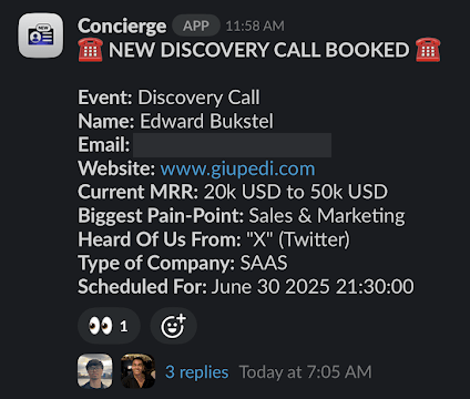 Discovery call booked: $20K–50K MRR SaaS lead from X