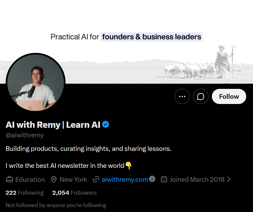 AI with Remy's X profile, @aiwithremy