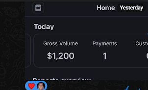 Stripe: $1,200 gross volume in a day