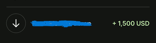 Incoming payment: +1,500 USD